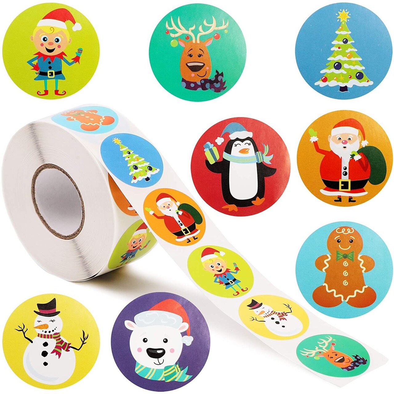 Juvale 1000 Pieces Christmas Stickers for Kids, Holiday Stickers Roll for Crafts, Bulk Set for Scrapbooking, Classroom Rewards, 1.5 Inch Christmas Sticker Roll